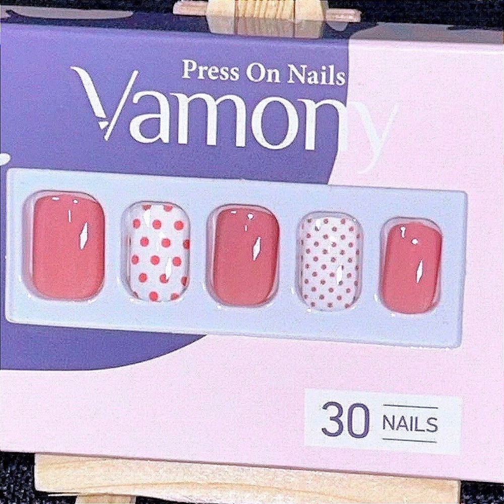Pink Polka Dot Press On Nails‎ Cute Girly Coquette Valentine Nails Short Set